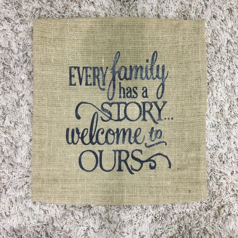 Burlap pillow cover 16x16 vinyl lettering